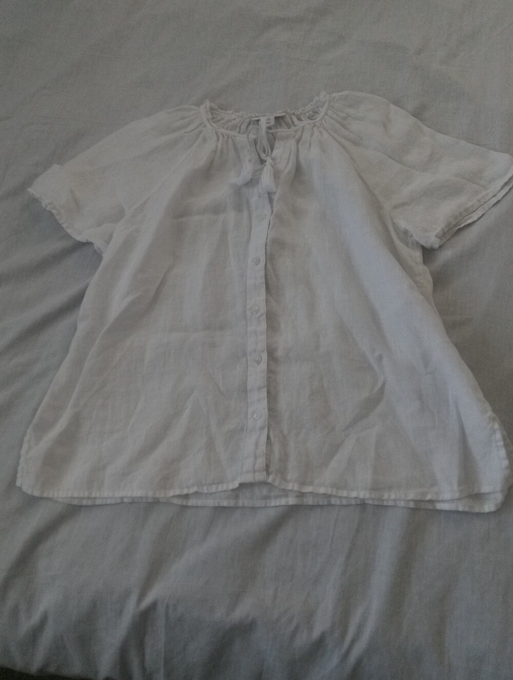 Charter Club White Button-Front Peasant Linen Blouse